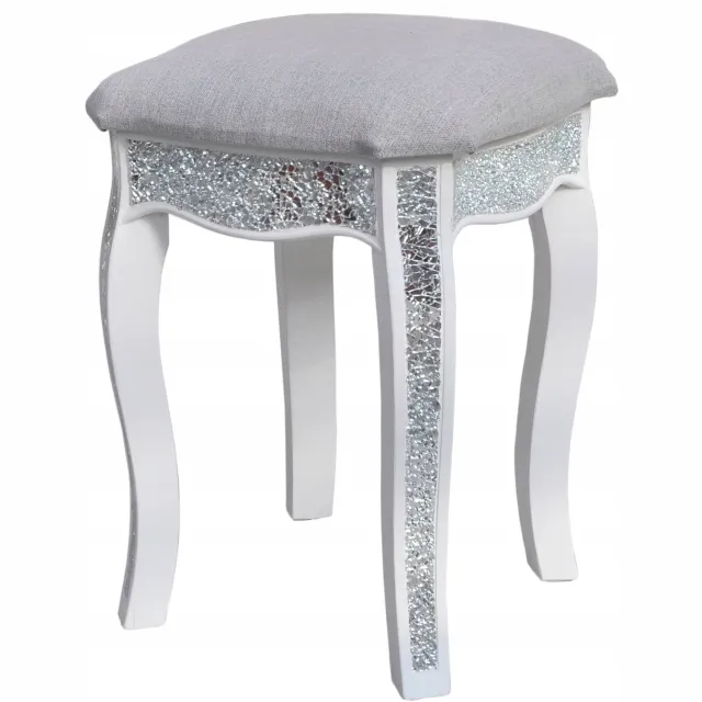 Bettina Glamour Puf - Wit Tabouret met Spiegelmozaïek