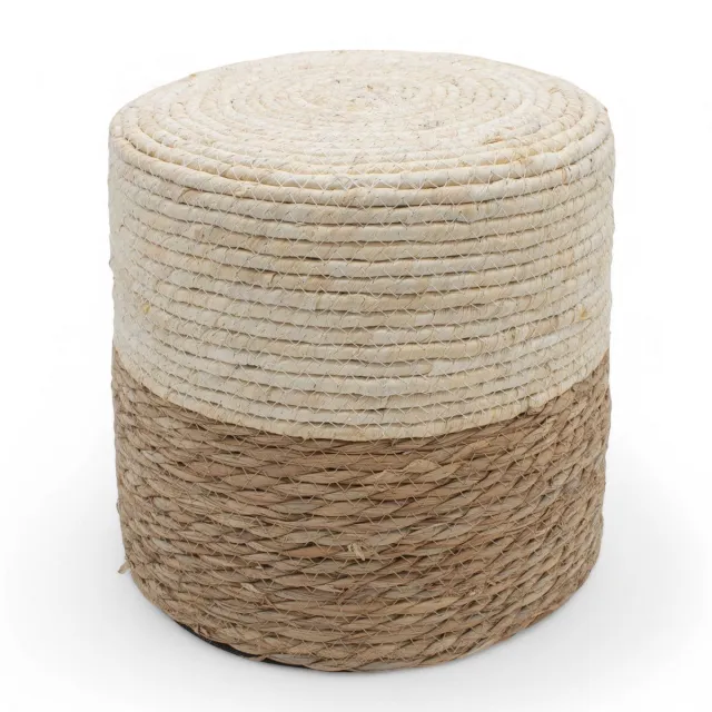 Famanu Vintage natuur zitkruk van zeegras, 30 cm, boho zitpoef als voetenbank of zitkussen Zwart