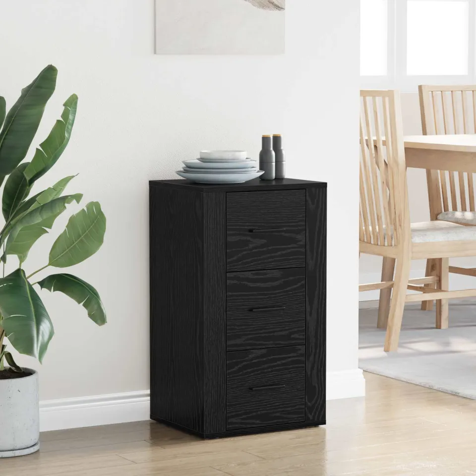 vidaXL Dressoir Zwart Eiken 40 x 33 x 70 cm Bewerkt hout, foto 3