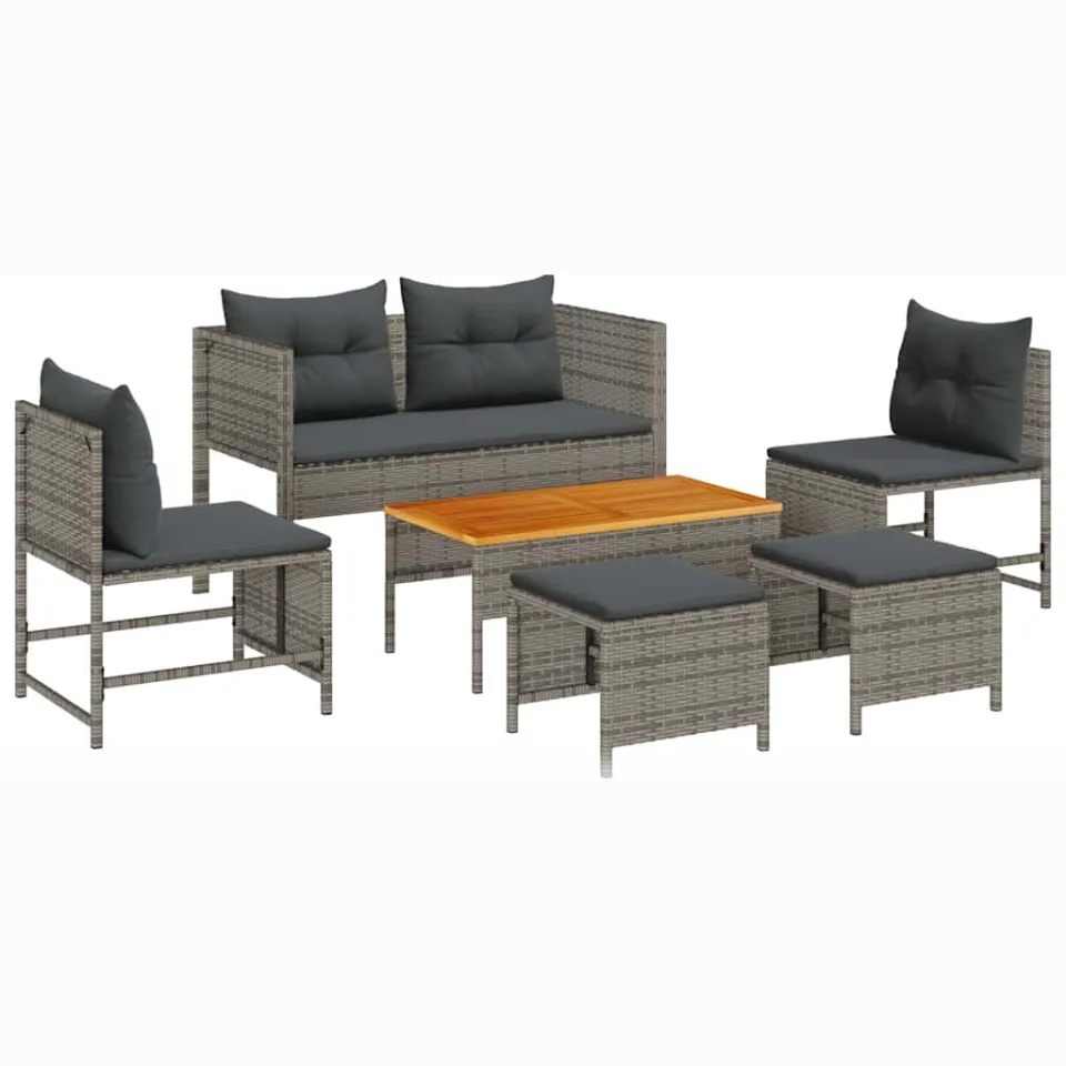 vidaXL Tuinbankenset 6 st Grijs en Donkergrijs poly rattan, foto 4