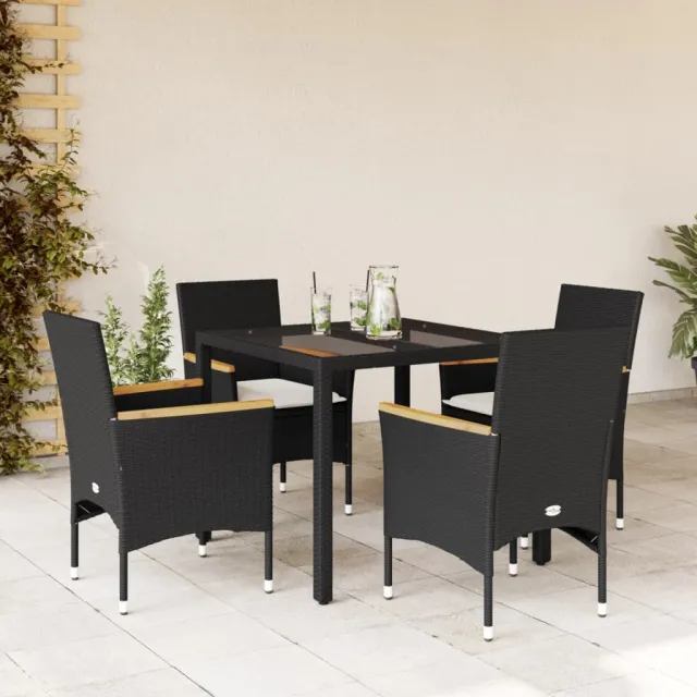 vidaXL 5-delige Tuinset met kussens poly rattan en glas zwart, foto 2