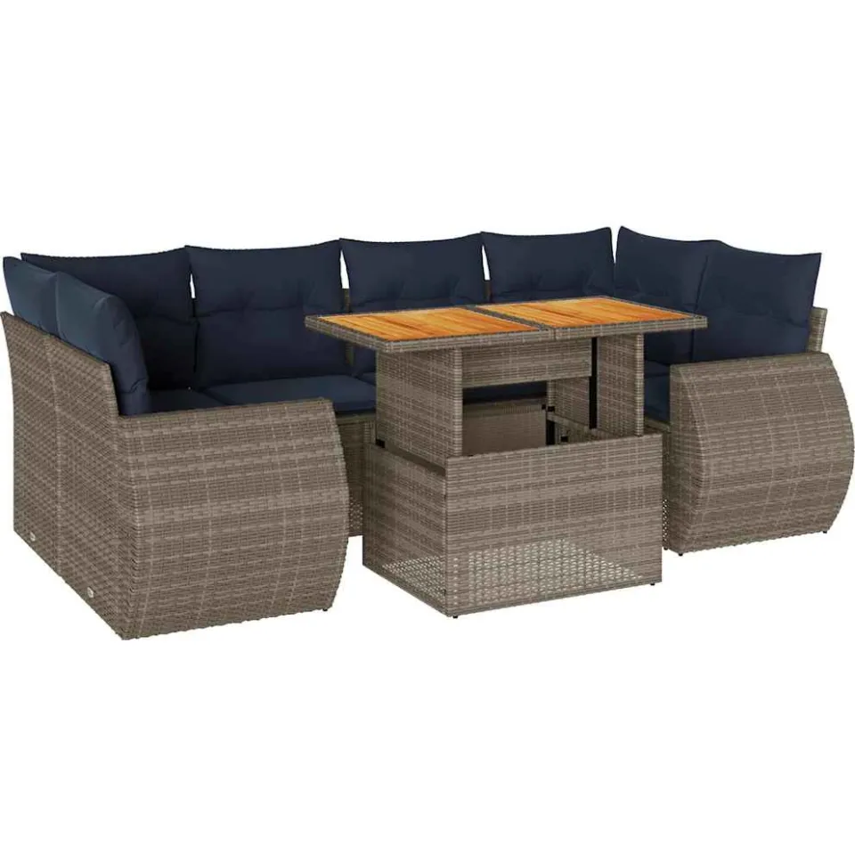 vidaXL 7-delige Loungeset met kussens poly rattan grijs, foto 3