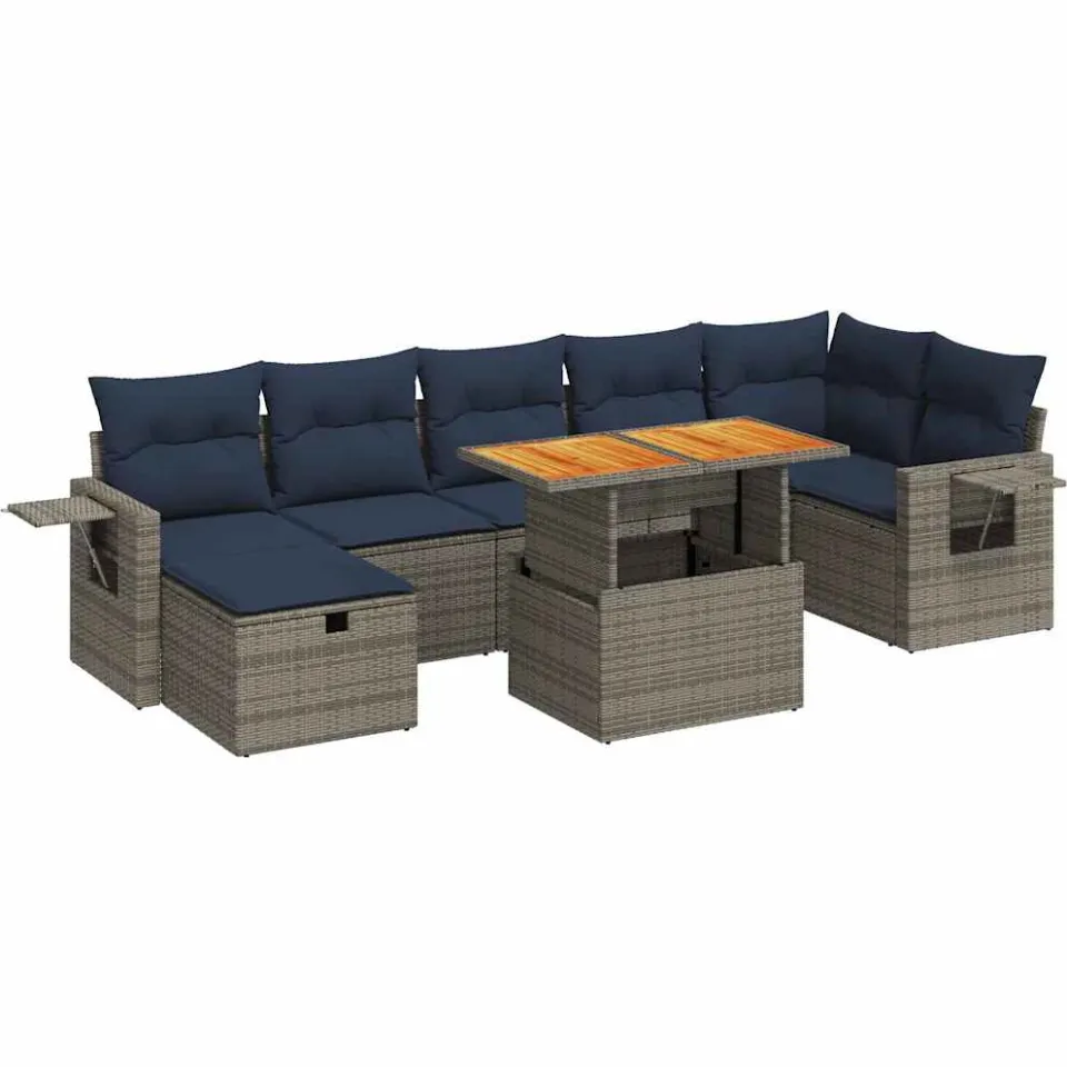 vidaXL 8-delige Loungeset met kussens poly rattan acacia bruin, foto 3