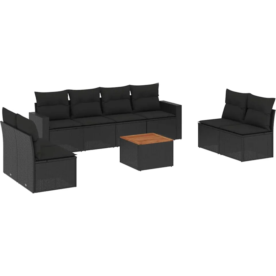 vidaXL 9-delige Loungeset met kussens poly rattan zwart, foto 3