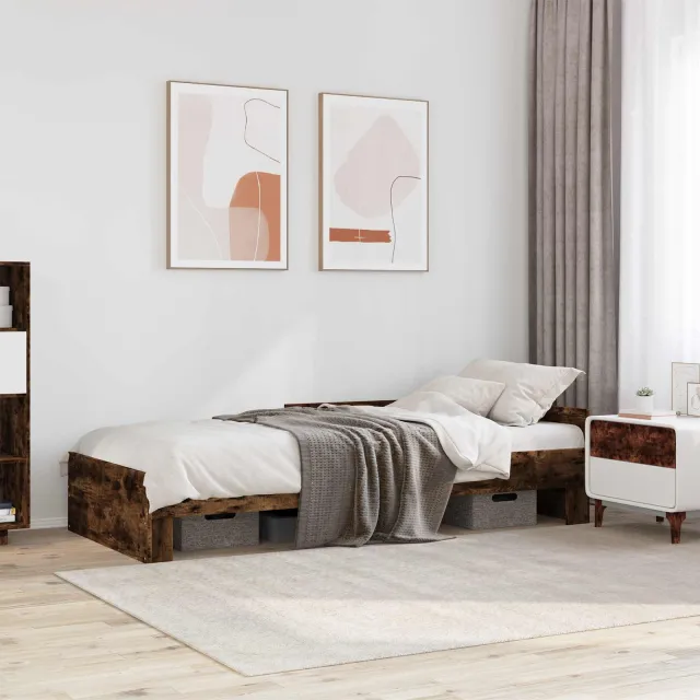 vidaXL Bedframe met Hoofdeinde Gerookt eiken 80 x 200 cm Bewerkt hout Bruin