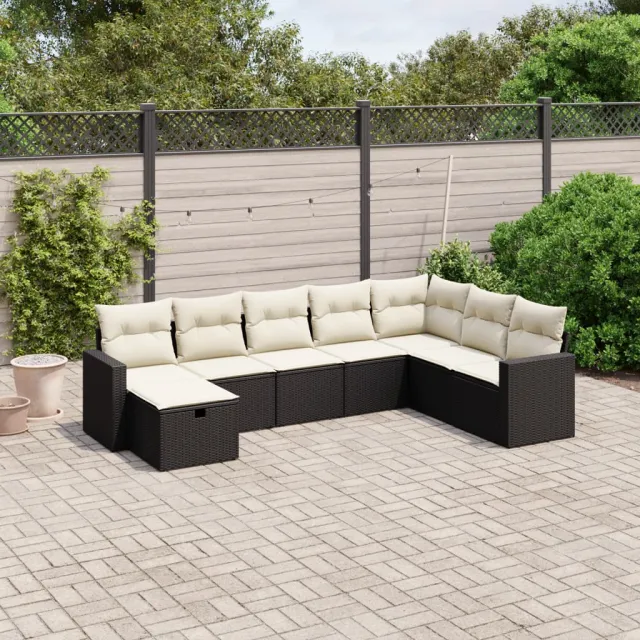 vidaXL 8-delige Loungeset met kussens poly rattan zwart, foto 2