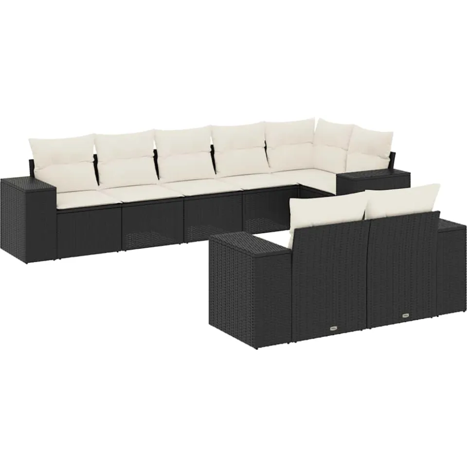 vidaXL 8-delige Loungeset met kussens poly rattan zwart