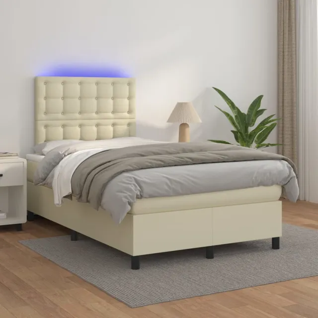 vidaXL Boxspring met matras en LED kunstleer crèmekleurig 120x200 cm