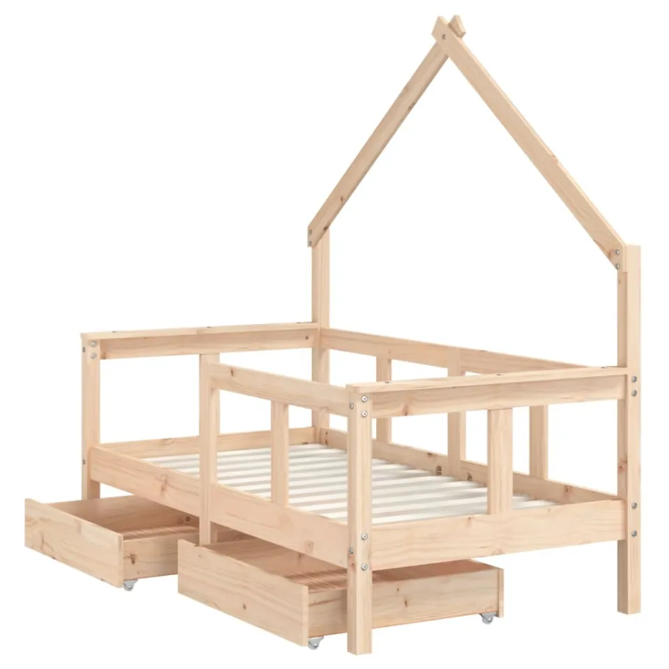 vidaXL Kinderbedframe met lades 70x140 cm massief grenenhout bruin, foto 4