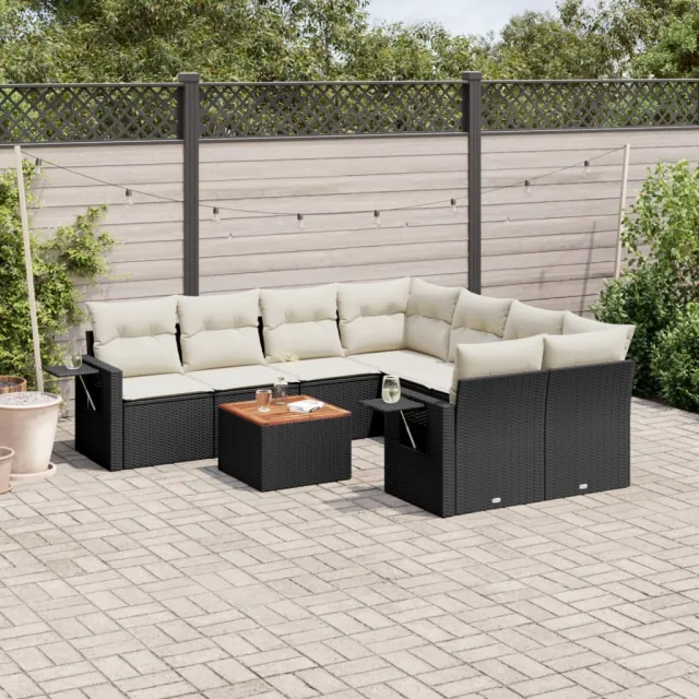 vidaXL 9-delige Loungeset met kussens poly rattan zwart, foto 2