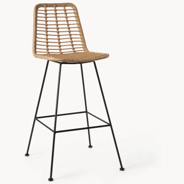 Westwing Collection Barkruk Costa van polyrotan Lichtbruin, Zwart