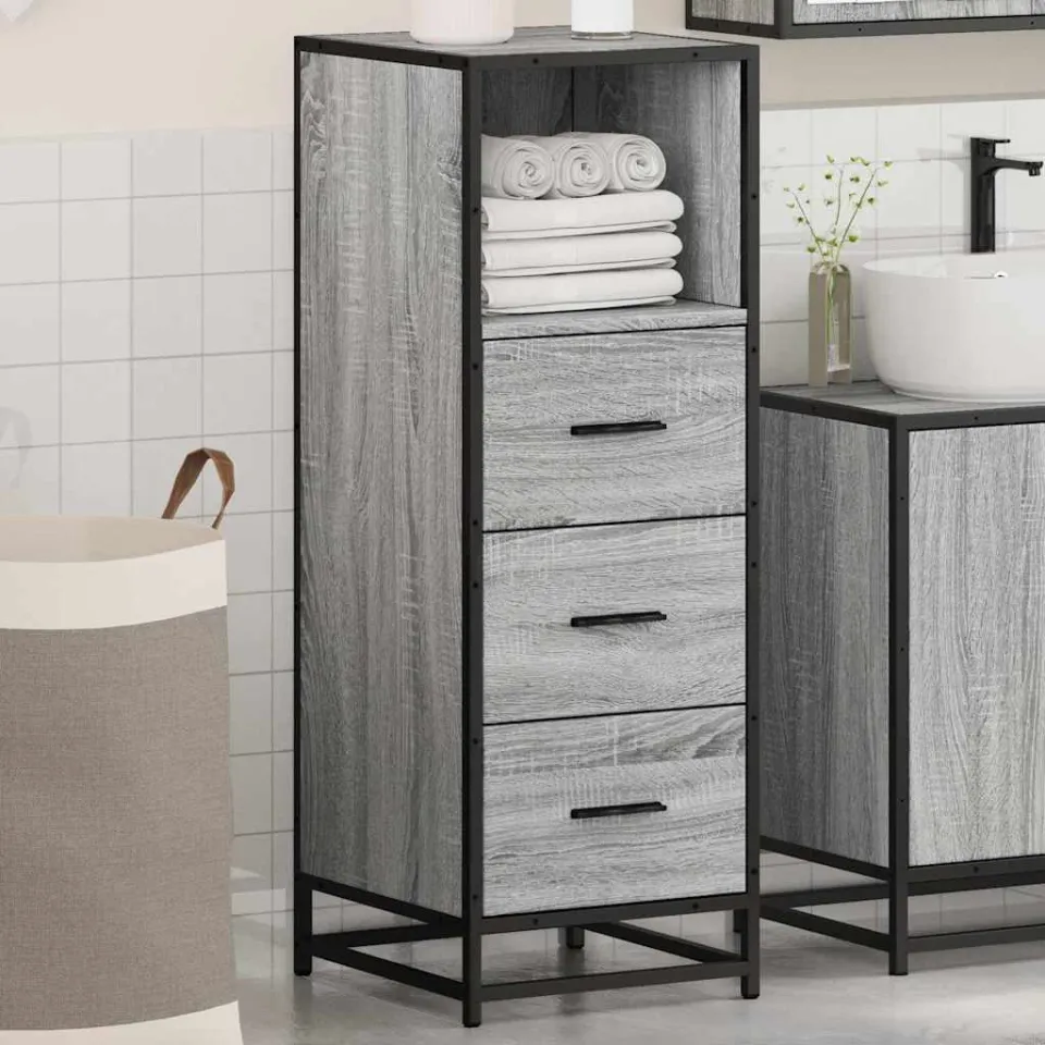vidaXL Badkamerkast 35x37,5x100cm bewerkt hout grijs sonoma eikenkleur, foto 4