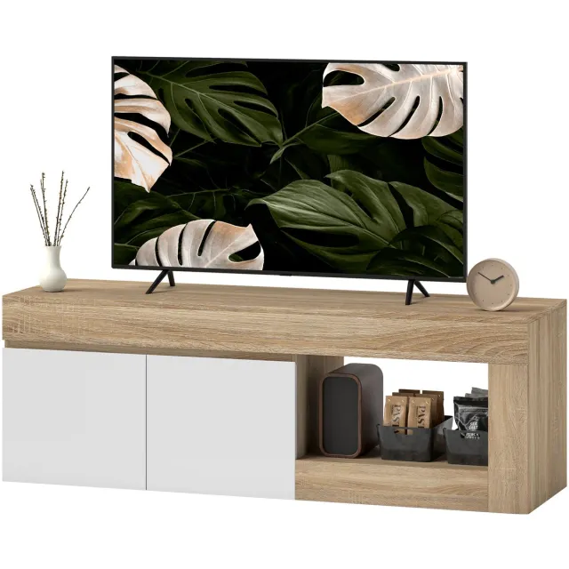 ECTEATOY TV-Meubel voor Woonkamer - TV Kast tot 60 Inch - met 2 Deuren en Open Plank - 140x40x48 cm - Hout