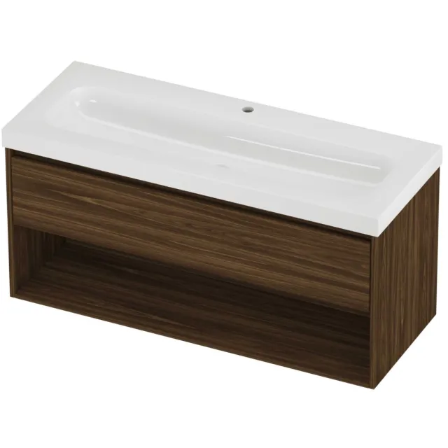 Proline Haga Badmeubelset Polystone Mezza 1 Kraangat Met Schap 120x46x58 cm Glans Wit Cabana Oak Eiken