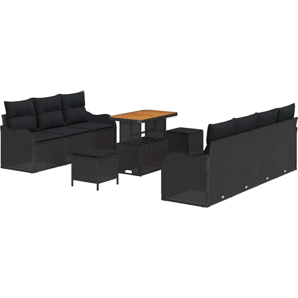 vidaXL Tuinbankenset 10 st Zwart poly rattan, foto 4