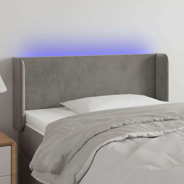 vidaXL Hoofdbord LED 103x16x78/88 cm fluweel lichtgrijs grijs