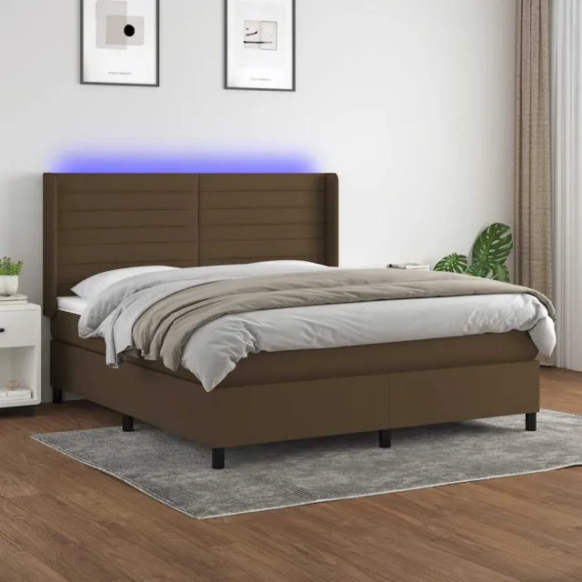 vidaXL Boxspring met matras en LED stof donkerbruin 180x200 cm bruin