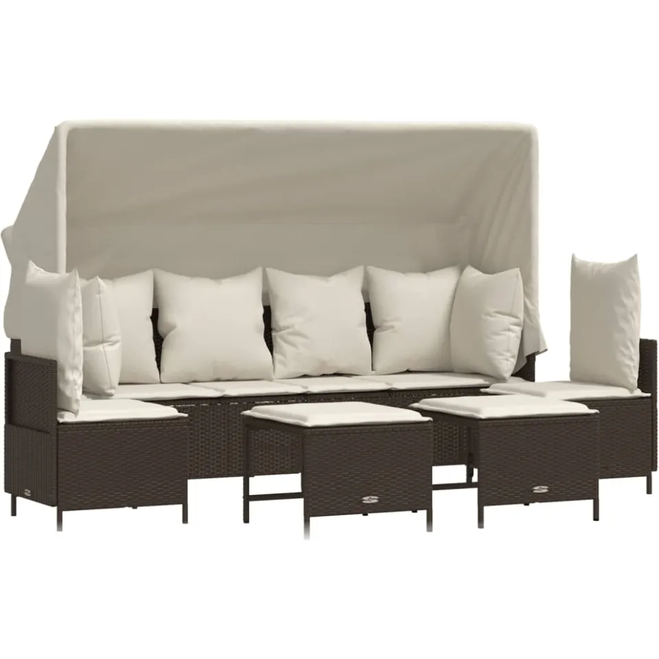 vidaXL 5-delige Loungeset met kussens poly rattan bruin, foto 3