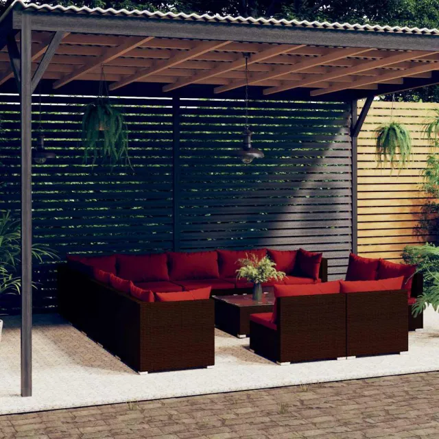 vidaXL 14-delige Loungeset met kussens poly rattan bruin, foto 2
