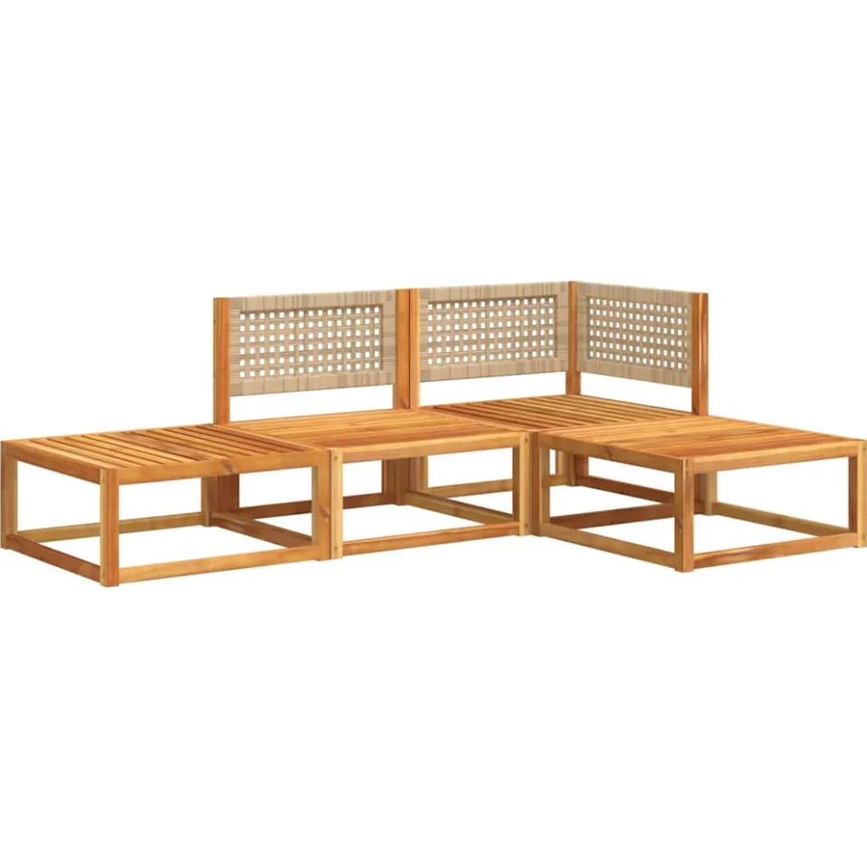 vidaXL 4-delige tuinbankset met kussens acaciahout & rotan Bruin