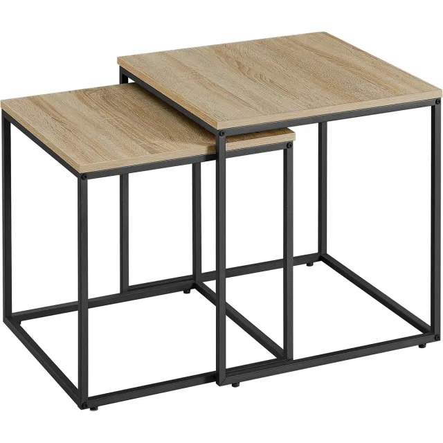 LEOBERT Bijzettafels SONOMA - Set van 2, Industriële Stijl, Stalen Frame, Kleur: Eiken Sonoma en Zwart, 50 x 50 x 50,5 cm, 45 x 45 x 45,5 cm eikenkleur
