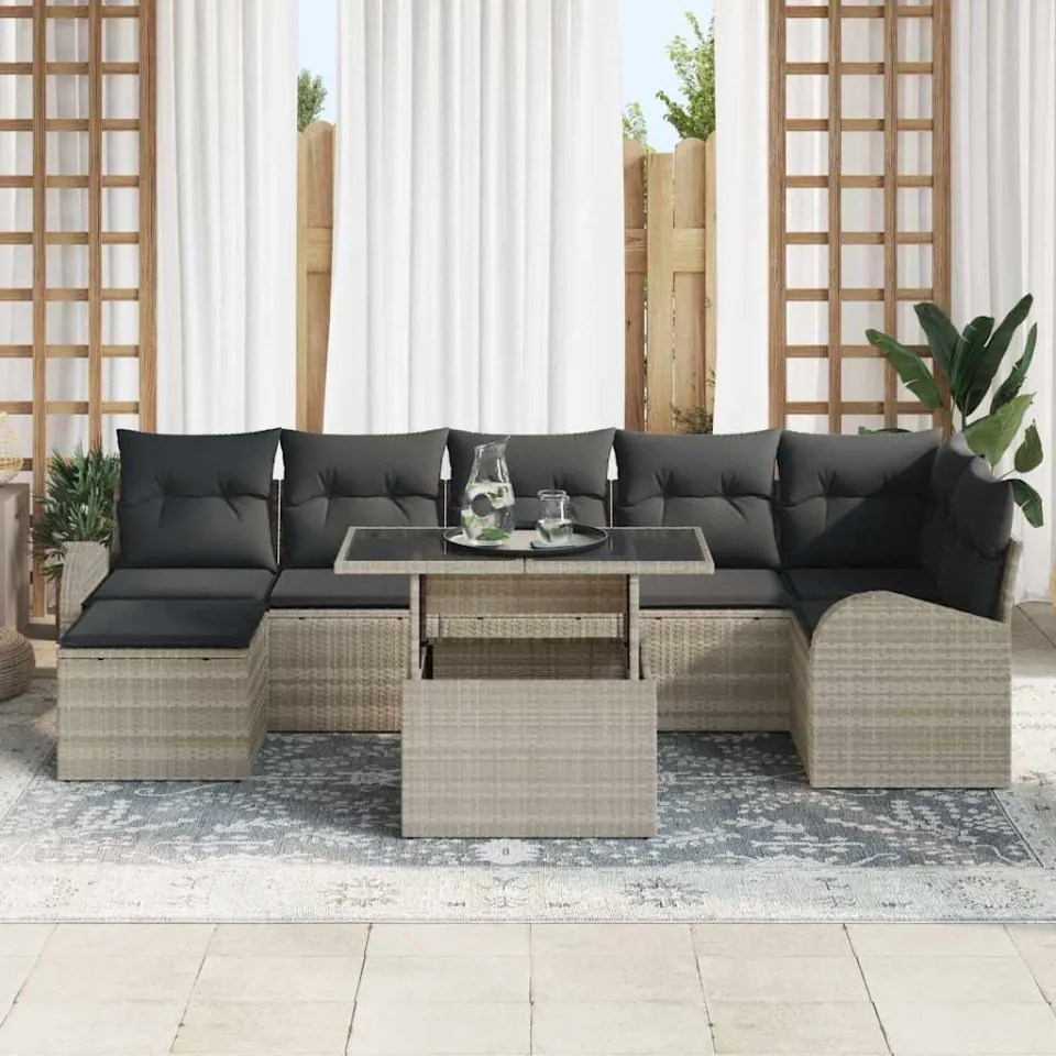 vidaXL Tuin Sofa Set 8 st Lichtgrijs poly rattan, foto 3
