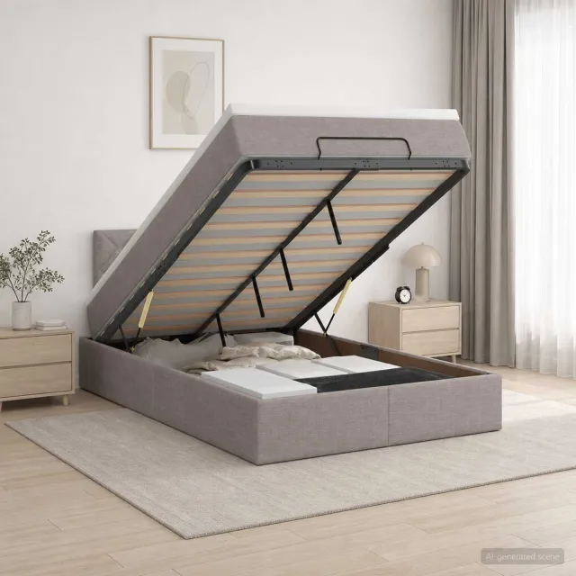 vidaXL Ottoman Bed met Matrassen en LED Taupe 120 x 190 cm Stof
