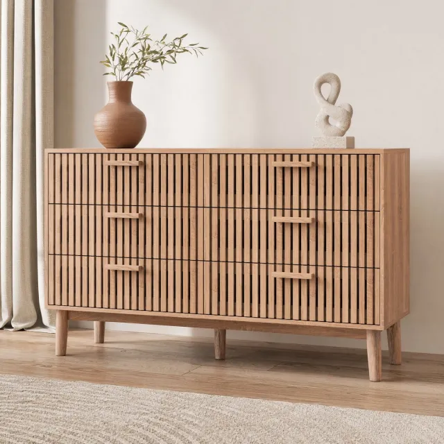SHOPENTRA Kommode met 6 Laden 100x34x73 cm | Antraciet Houten Opbergkast | Lade Kast voor Hal, Slaapkamer, Woonkamer of Kinderkamer