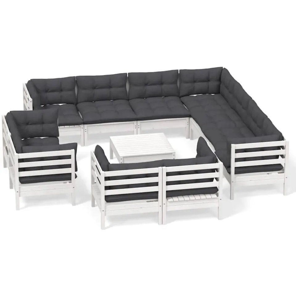vidaXL 12-delige Loungeset met kussens massief grenenhout wit