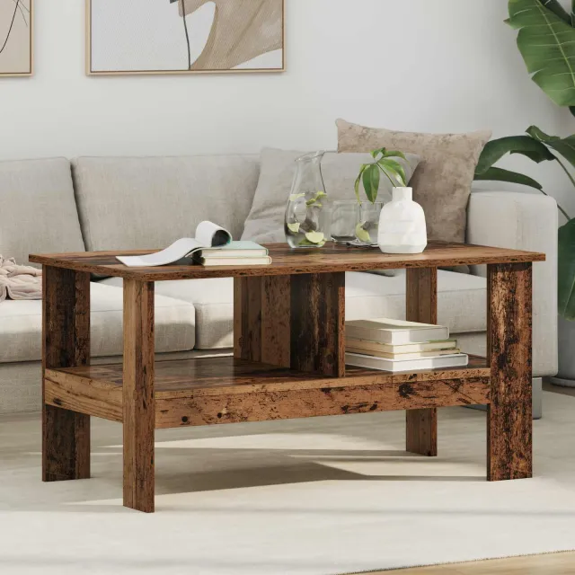 vidaXL Salontafel Oudhout 90 x 50 x 45 cm Bewerkt hout bruin, foto 2