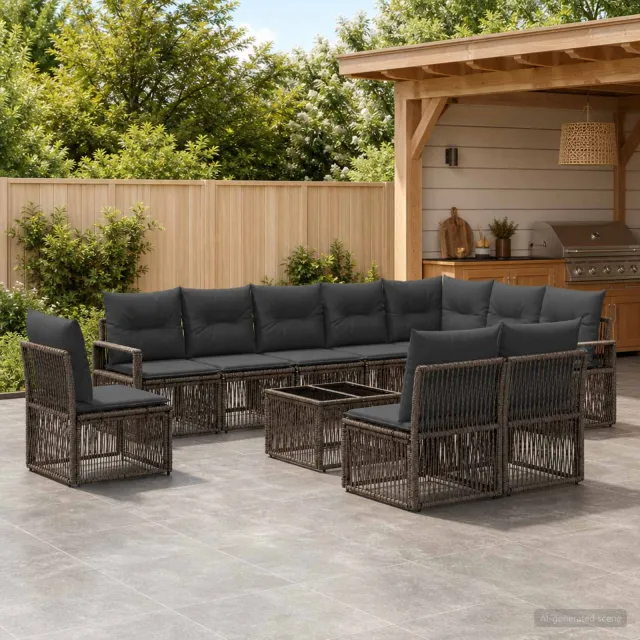 vidaXL Tuinbankenset 11 st Grijs poly rattan, foto 2