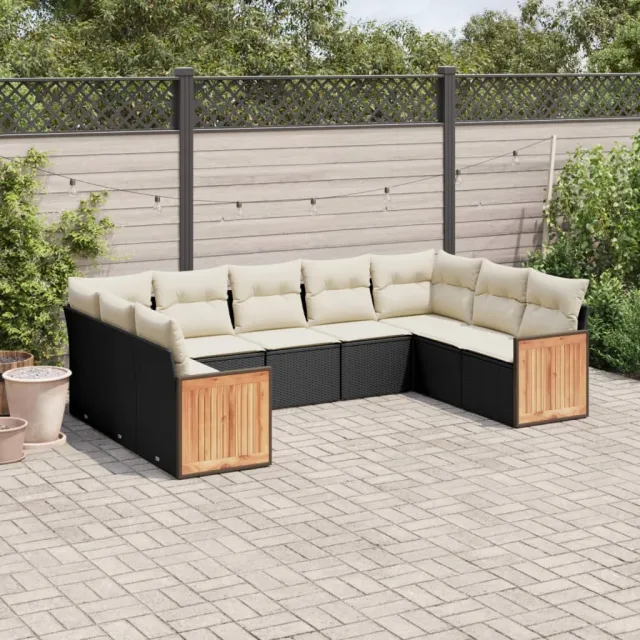 vidaXL 9-delige Loungeset met kussens poly rattan zwart, foto 2