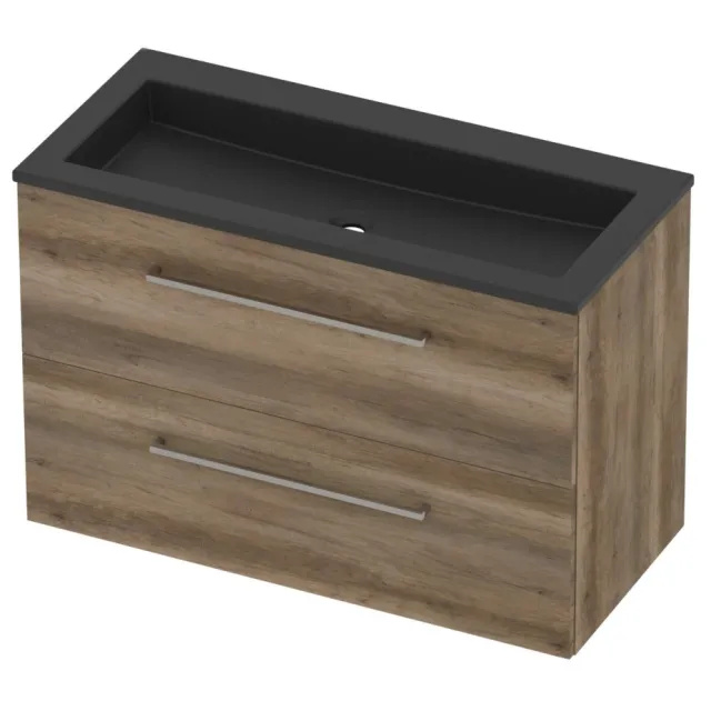 Basic-Line Aura 46 Badmeubelset Acryl Zonder Kraangat 100x46x62 cm Scotch Oak Mat Zwart