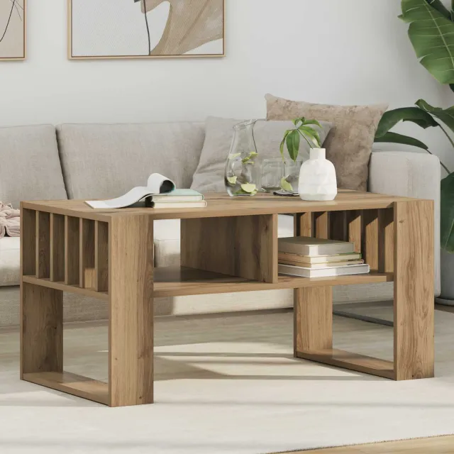 vidaXL Salontafel Artisan Eiken 92 x 49,5 x 45 cm Bewerkt hout, foto 2