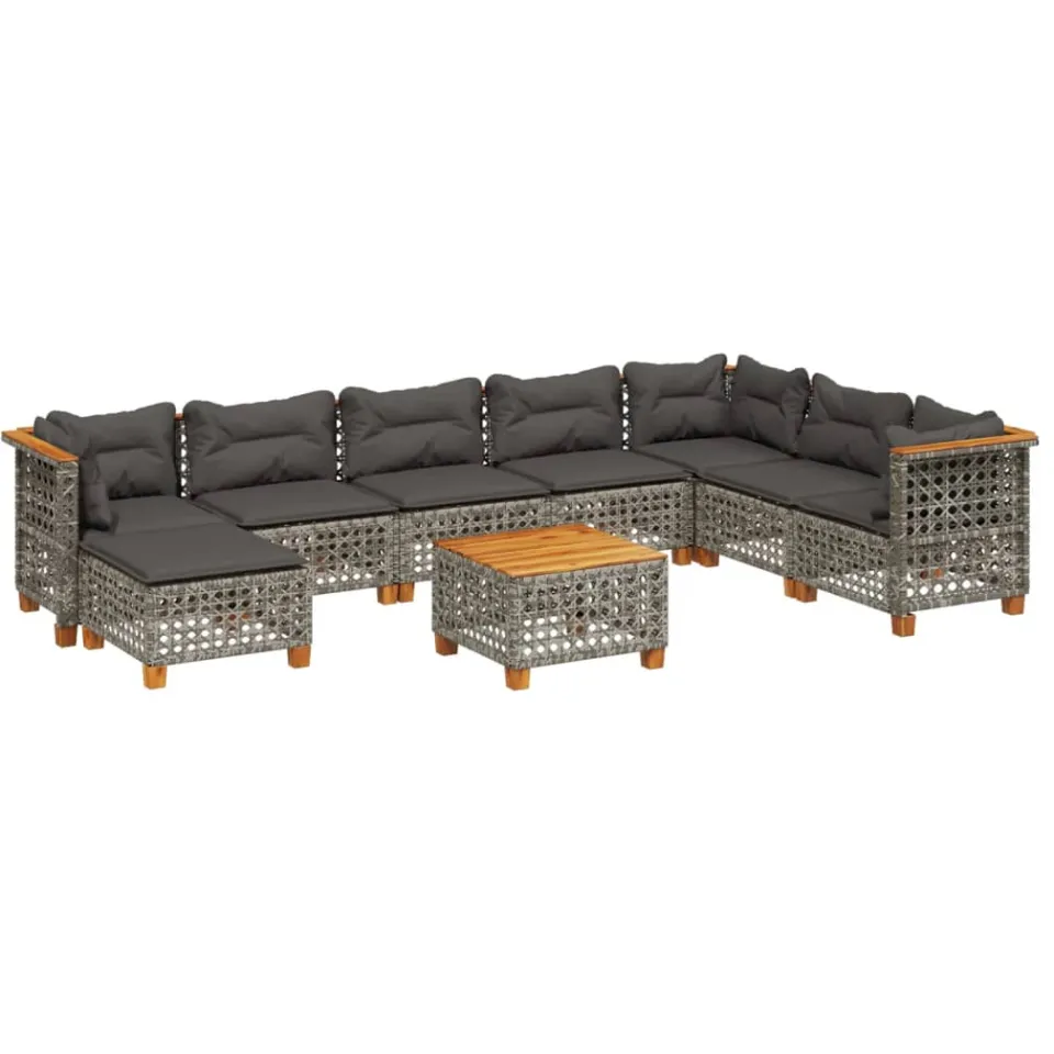vidaXL 9-delige Loungeset met kussens poly rattan grijs