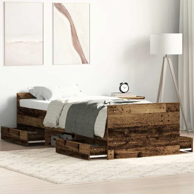vidaXL Bedframe met lade Oud Hout 193 x 78 x 50 cm Bewerkt hout Bruin