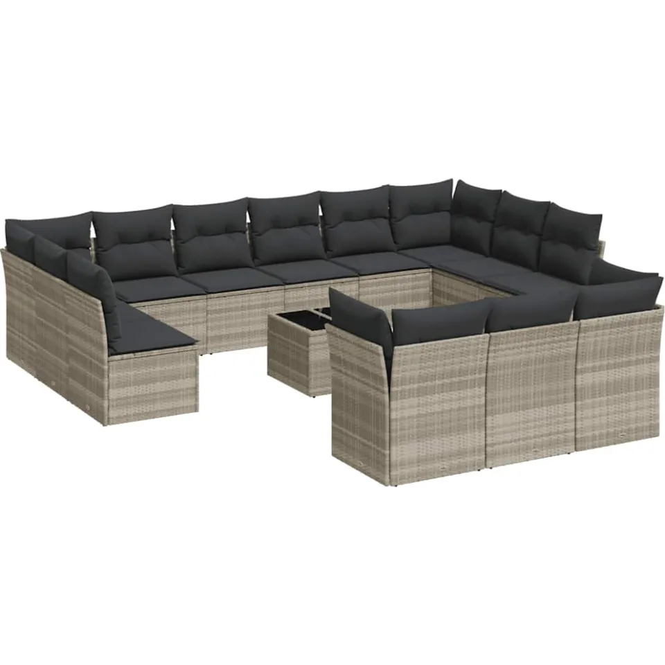vidaXL 14-delige Loungeset met kussens poly rattan lichtgrijs
