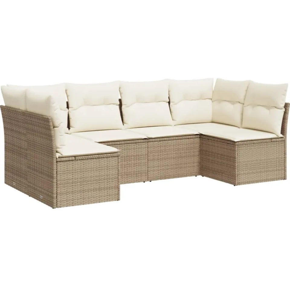 vidaXL 6-delige Loungeset met kussens poly rattan beige