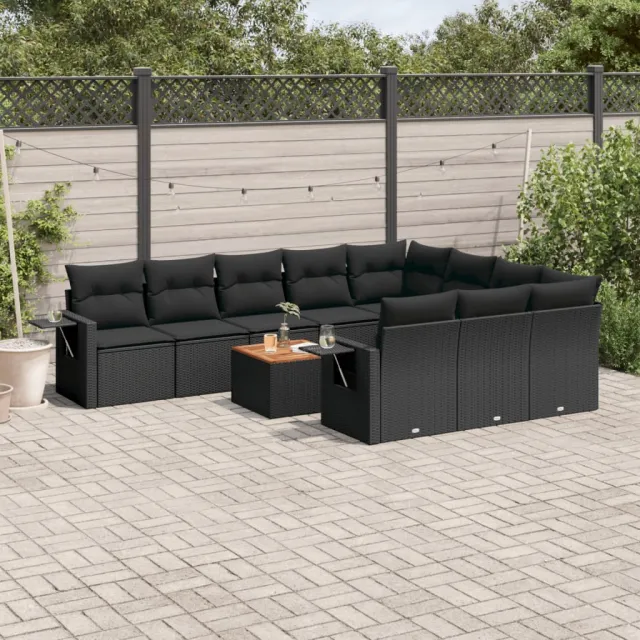 vidaXL 11-delige Loungeset met kussens poly rattan zwart, foto 2