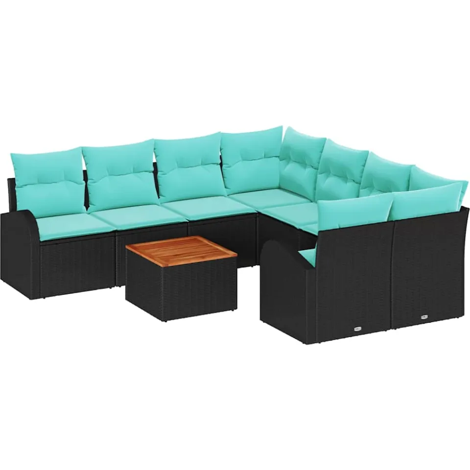 vidaXL Tuinbankenset 9 st Zwart en Turquoise poly rattan, foto 4
