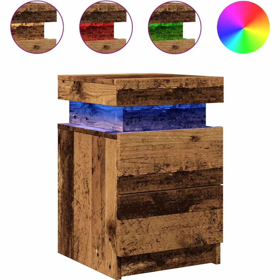 vidaXL Nachtkastje met LED 35x39x55 cm bewerkt hout oud houtkleurig bruin, foto 4