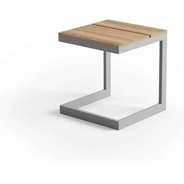 Zumm Grenada Teak - Bijzettafel voor Ligstoel - 40 x 40 cm - Grijs Aluminium - Teakhouten Blad