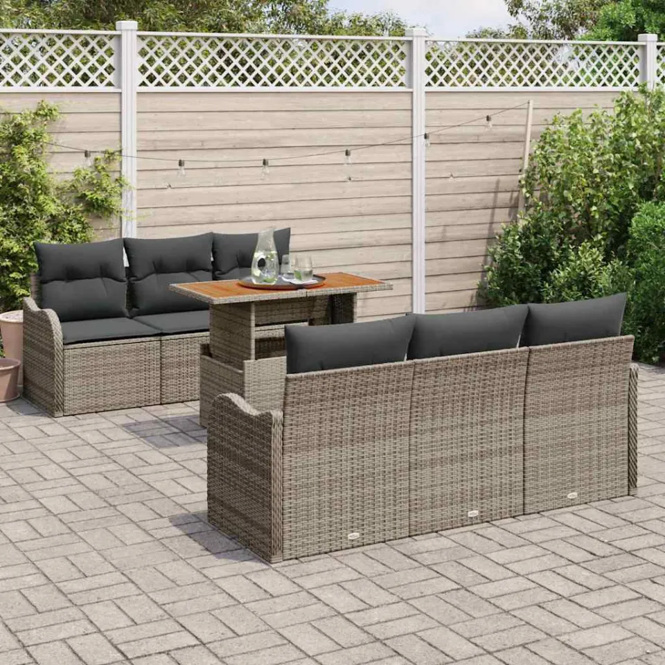 vidaXL Tuin Sofa Set 7 st Grijs Poly riet, foto 3