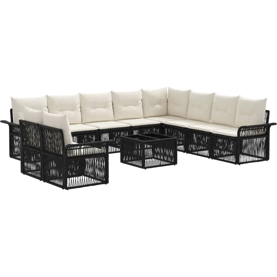 vidaXL Tuinbankenset 11 st 10-zits Zwart poly rattan, foto 3