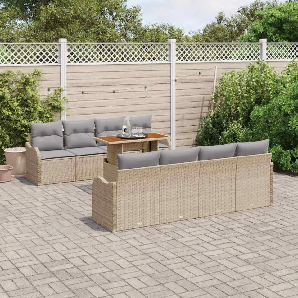 vidaXL Tuin Sofa Set 9 st Beige Poly riet, foto 3