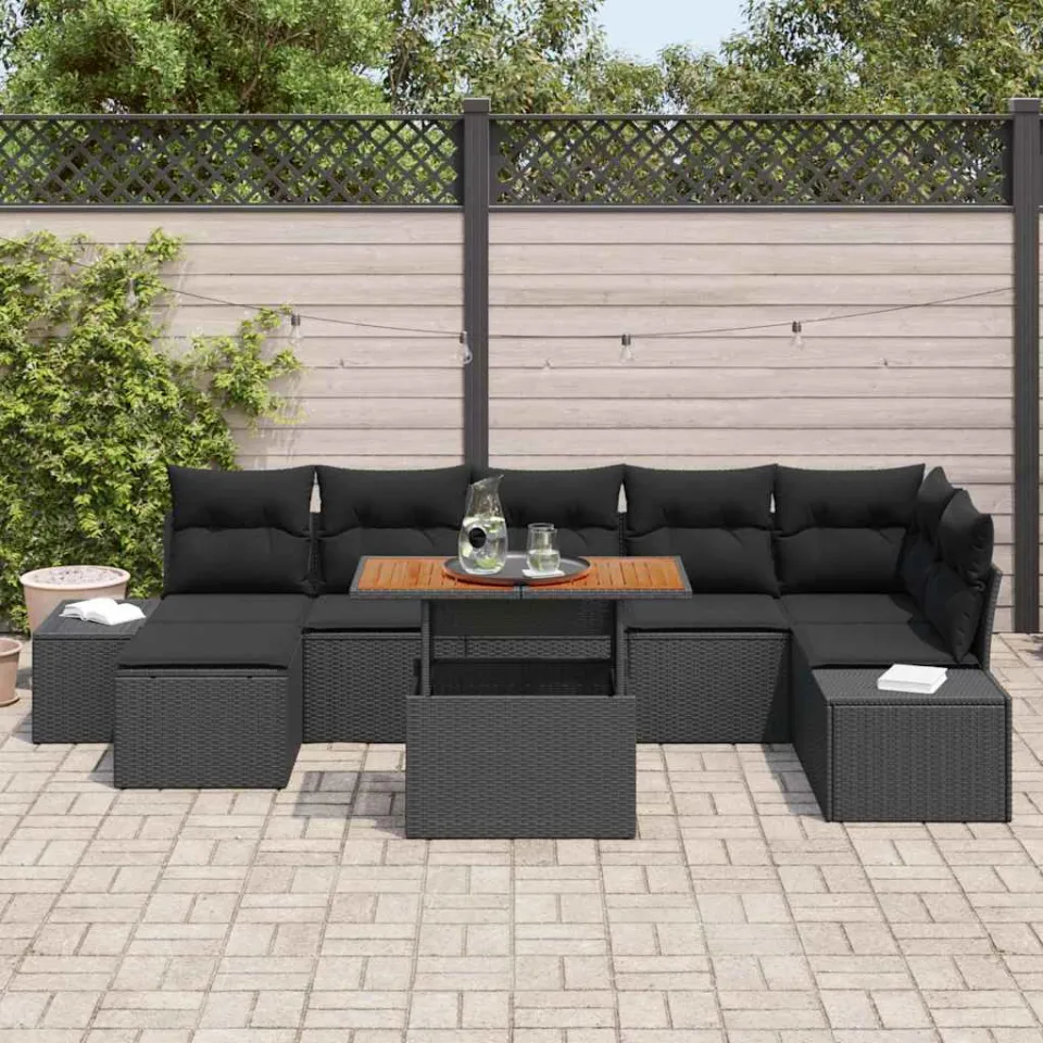 vidaXL Tuin Sofa Set 8 st Zwart Poly riet, foto 3