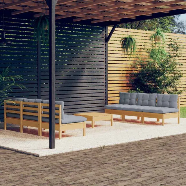 vidaXL 7-delige Loungeset met grijze kussens grenenhout grijs, foto 2