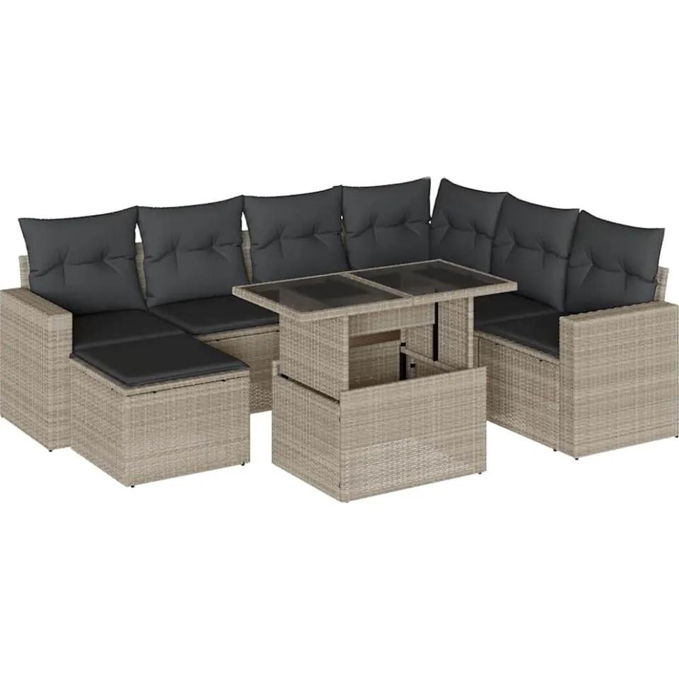 vidaXL 8-delige Loungeset met kussens poly rattan lichtgrijs