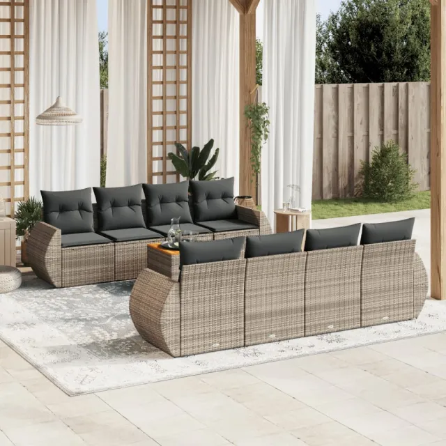vidaXL 9-delige Loungeset met kussens poly rattan grijs, foto 2