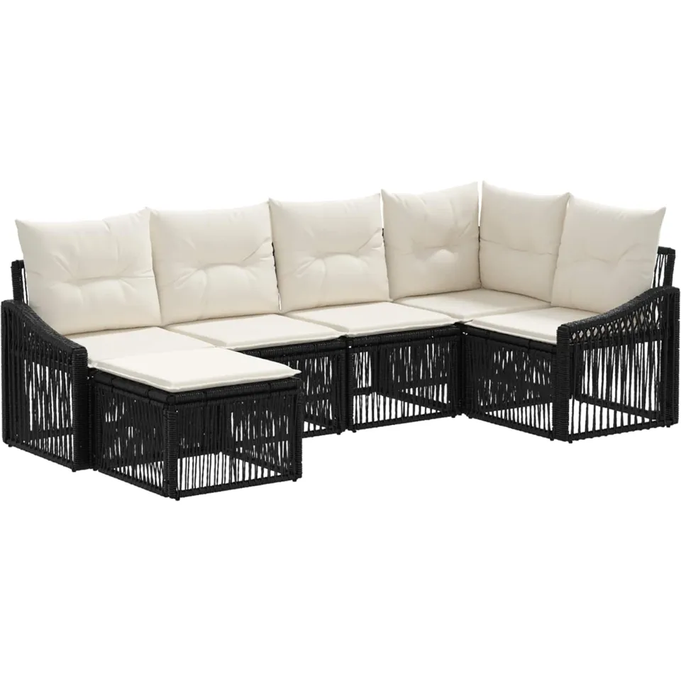 vidaXL Tuinbankenset 6 st 8-zits Zwart poly rattan, foto 3